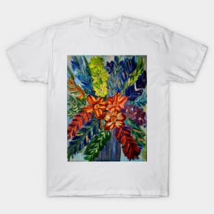 abstract mixed flowers in metallic blue vase T-Shirt